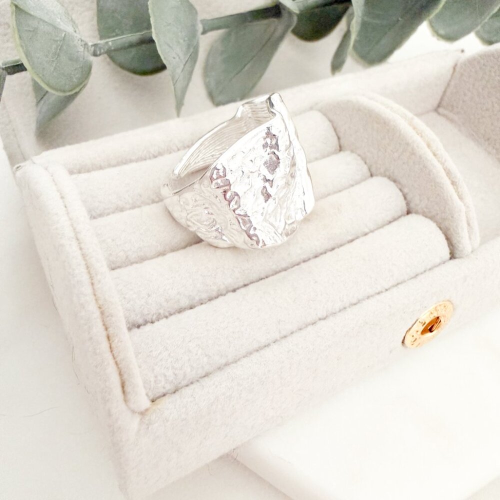 925 Sterling Silver Chunky Ring Irregular Geometric Ring Textured Statement Ring - Picture 5 of 11
